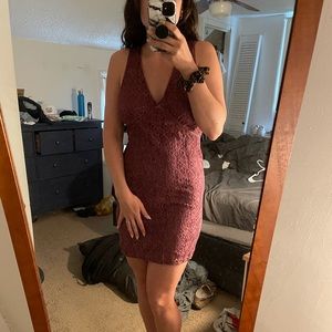 Topshop Mauve Lace Dress with Laced Up Open Back